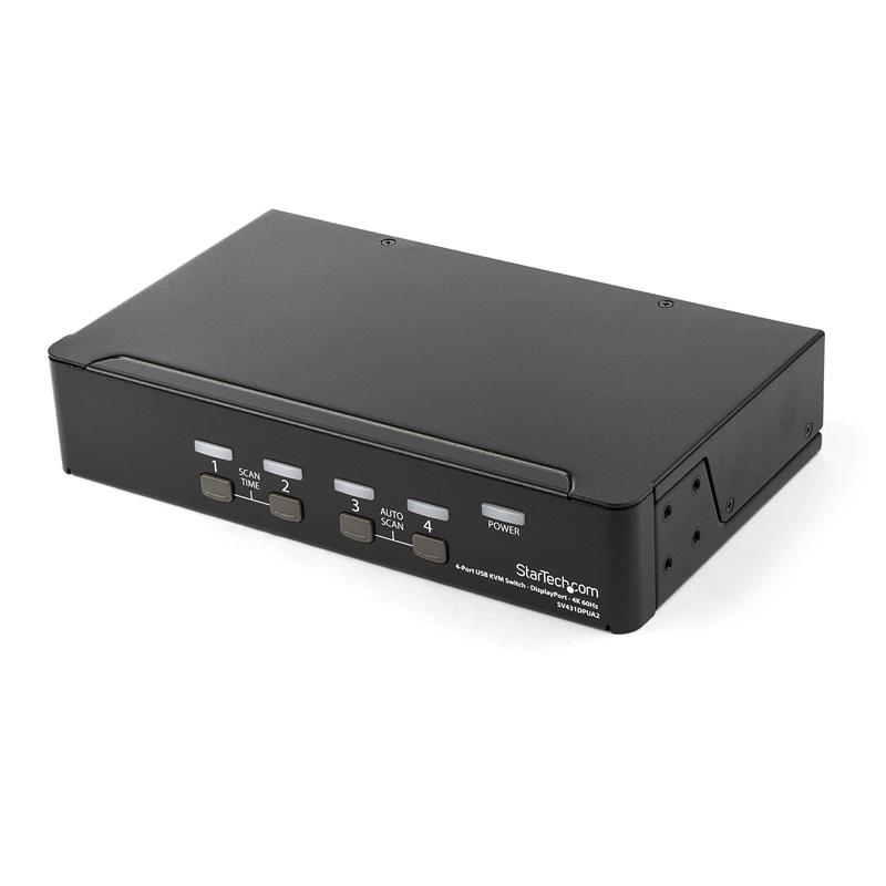 StarTech.com 4 Port DisplayPort KVM Switch, 4K 60Hz, Single Display, Dual Port UHD DP 1.2 USB KVM Switch met Geïntegreerde USB 2.0 Hub & Audio, Dell, 