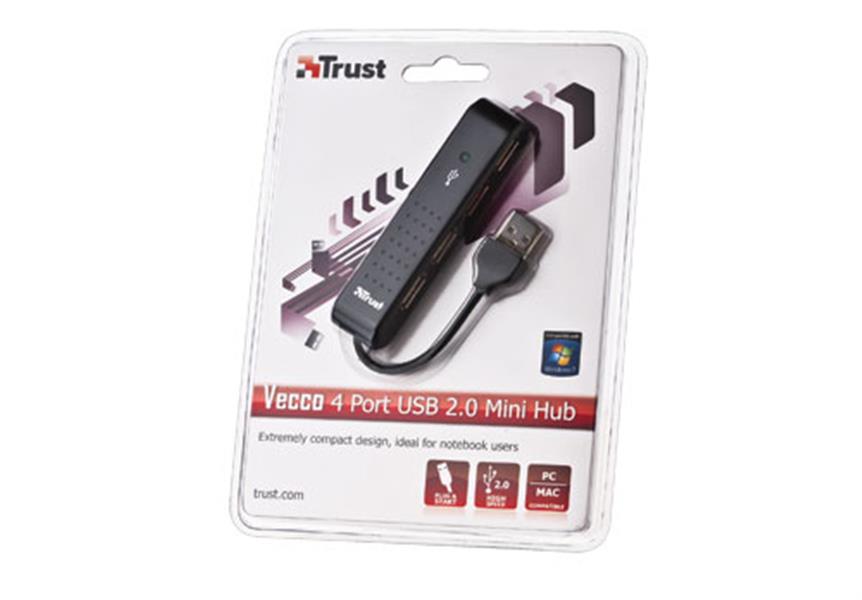Trust Vecco | 4 Poorts Hub | USB 2.0 | Mini | Zwart