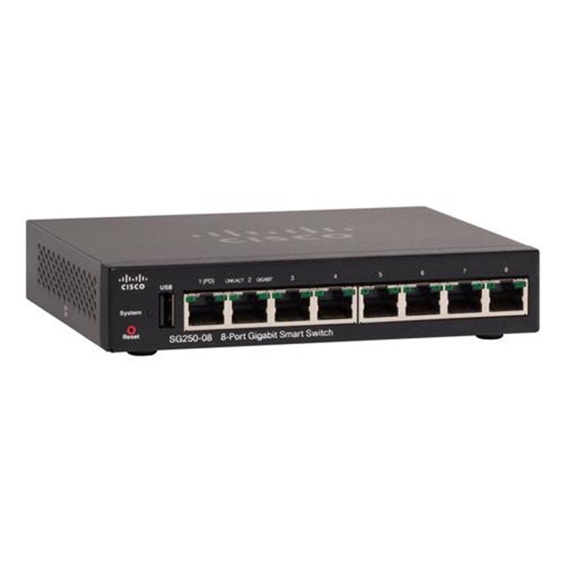 Cisco SG250-08 Managed L2/L3 Gigabit Ethernet (10/100/1000) Zwart