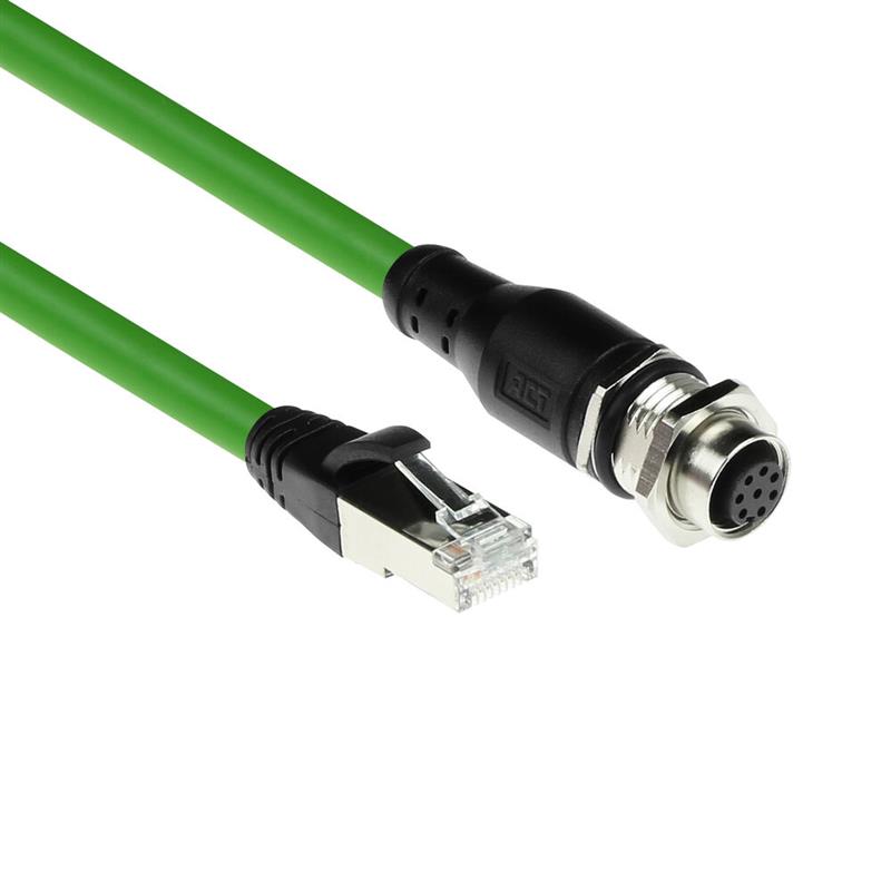 ACT Industrial 3,00 meter Sensor kabel M12A 8-polig female naar RJ45 male, Ultraflex SF/UTP TPE kabel, afgeschermd