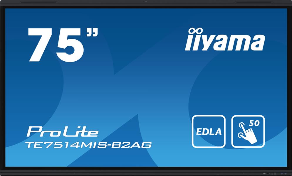 iiyama PROLITE TE7514MIS-B2AG Digitale signage flatscreen 190,5 cm (75"") Wifi 435 cd/m² 4K Ultra HD Zwart Touchscreen Type processor Android 24/7