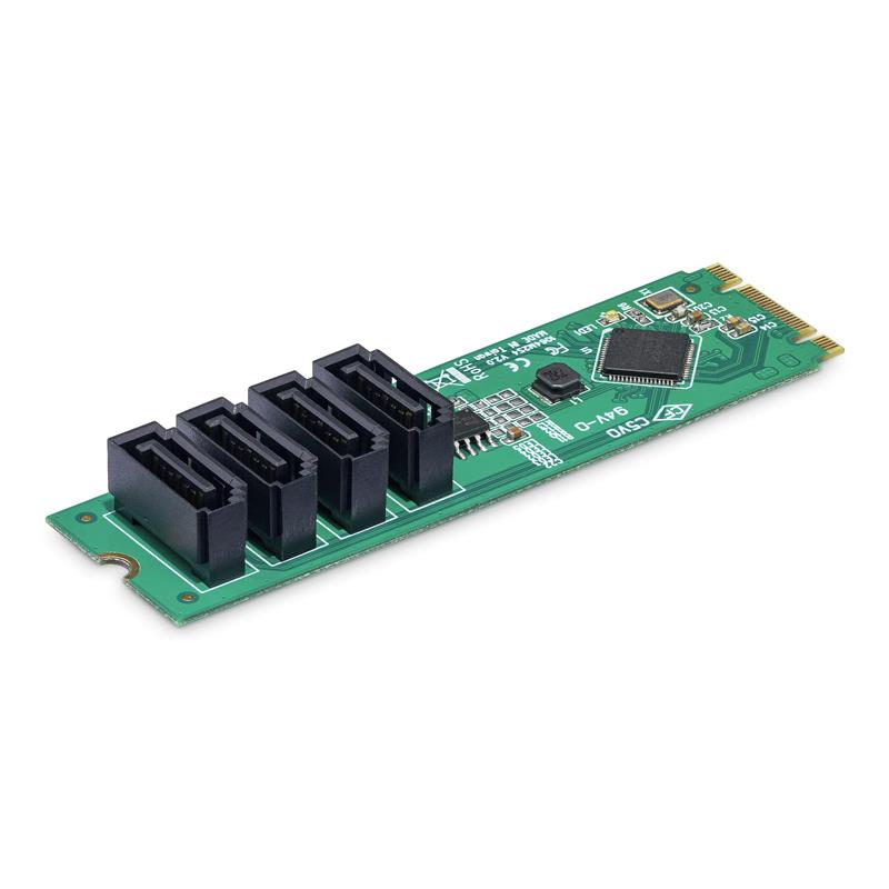 StarTech.com 4-Port M.2 naar SATA Adapter Kaart, M.2 PCIe 3.0 naar SATA HDD/SSD Uitbreidingskaart, ASM1064 Chipset, M.2 NVMe naar 4x HDD/SSD voor Wind