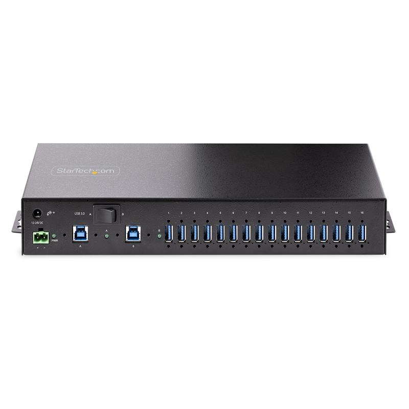 StarTech.com 16-Port Industrial USB 3.0 Hub, 5Gbps, Staal, DIN/Wand/Rack Monteerbaar, ESD Beveiliging, Terminal Block Voeding, Tot 120W Gedeelde USB C