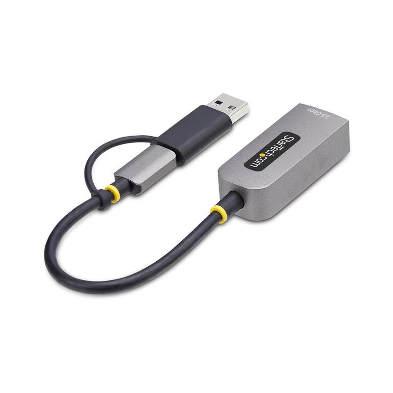 StarTech.com 2.5GbE USB-C naar Ethernet Adapter met USB-A Converter, NBASE-T NIC, USB 3.0 Type-C 2.5/1G Multi Speed Netwerk, Thunderbolt Compatibel, W