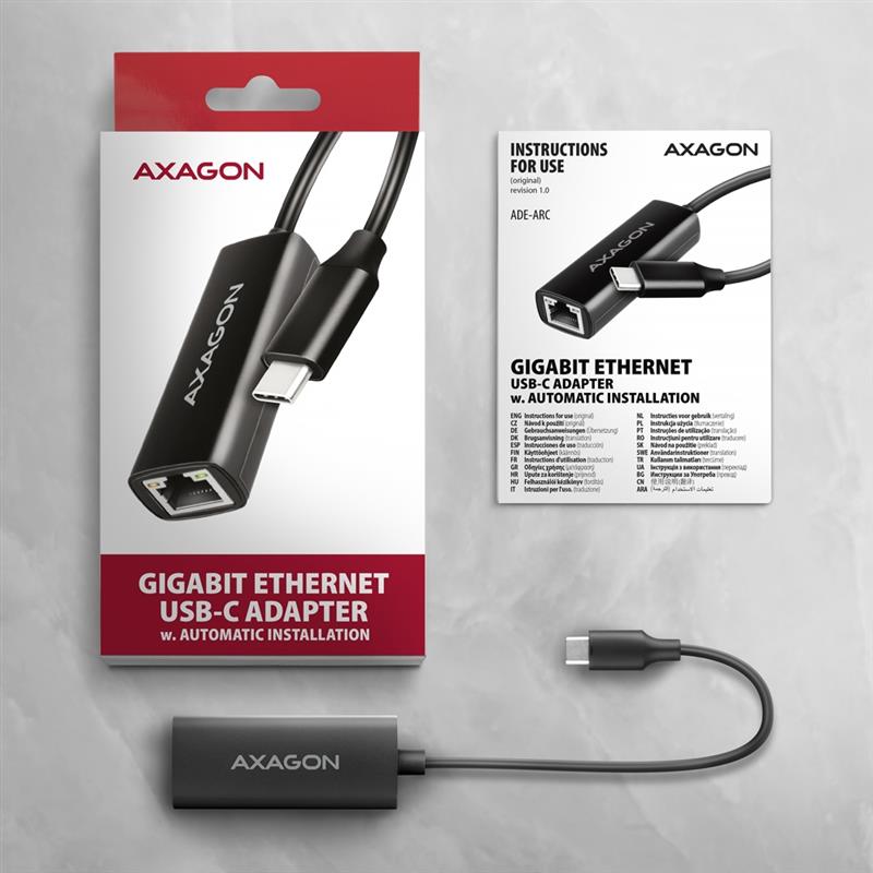 Axagon ADE-ARC USB-C 3.2 Gen 1 - Gigabit Ethernet 10/100/1000 Adapter - Adapter - Digital/Daten 1000 Mbit/s