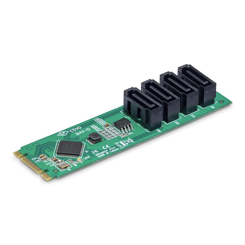 StarTech.com 4-Port M.2 naar SATA Adapter Kaart, M.2 PCIe 3.0 naar SATA HDD/SSD Uitbreidingskaart, ASM1064 Chipset, M.2 NVMe naar 4x HDD/SSD voor Wind