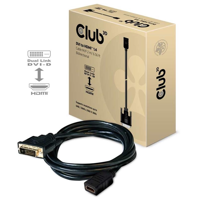 CLUB3D DVI to HDMI 1.4 Cable M/F 2 meter Bidirectional