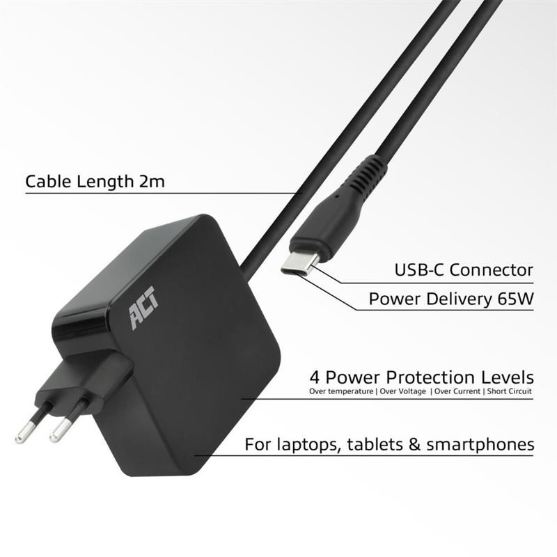 ACT AC2010 oplader voor mobiele apparatuur Laptop, Smartphone, Tablet Zwart AC Snel opladen Binnen