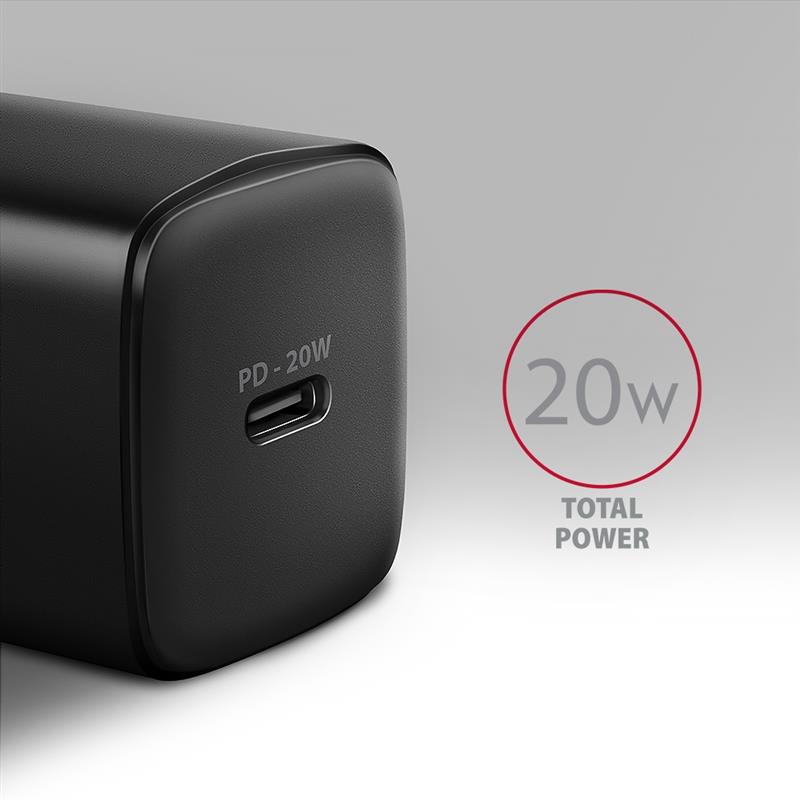 Axagon ACU-PD20 wall charger 1x QC3.0/AFC/FCP/PD type-C, 20W, black Mobiele telefoon, Smartphone, Smartwatch, Tablet, Universeel, Horloge Zwart AC Sne