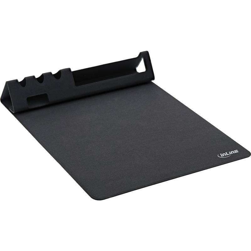 InLine Multifunctional mouse pad with smartphone and pen holder black foldable