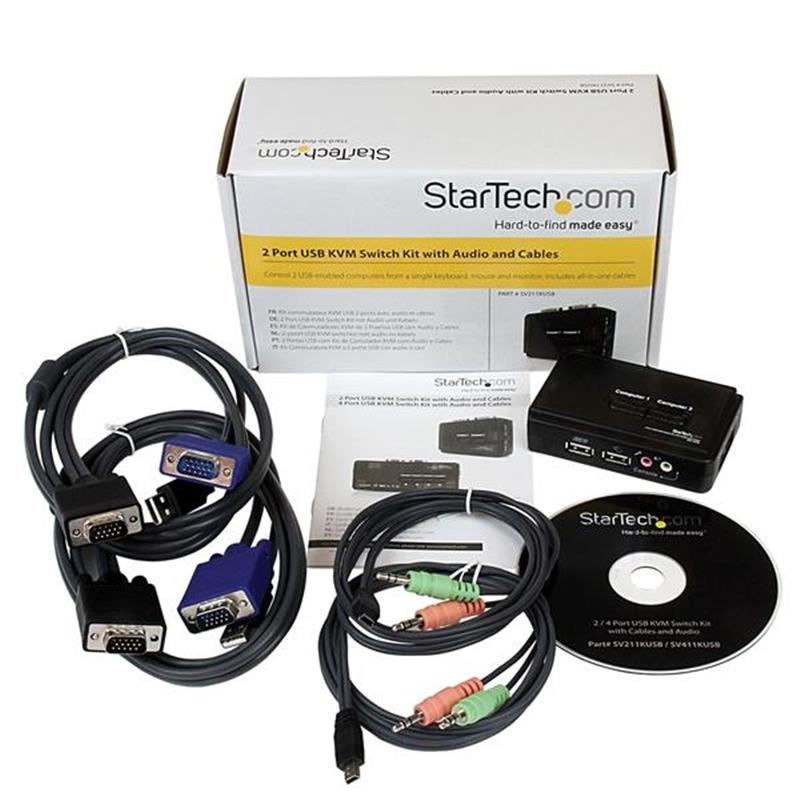 StarTech.com 2-poort USB KVM-switch Zwart met Audio en Bekabeling