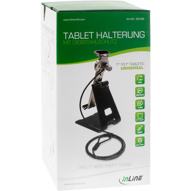 InLine Universal Tablet locking Stand for 7-10 1 with key lock Cable Dia 4 4mm x 1 5m