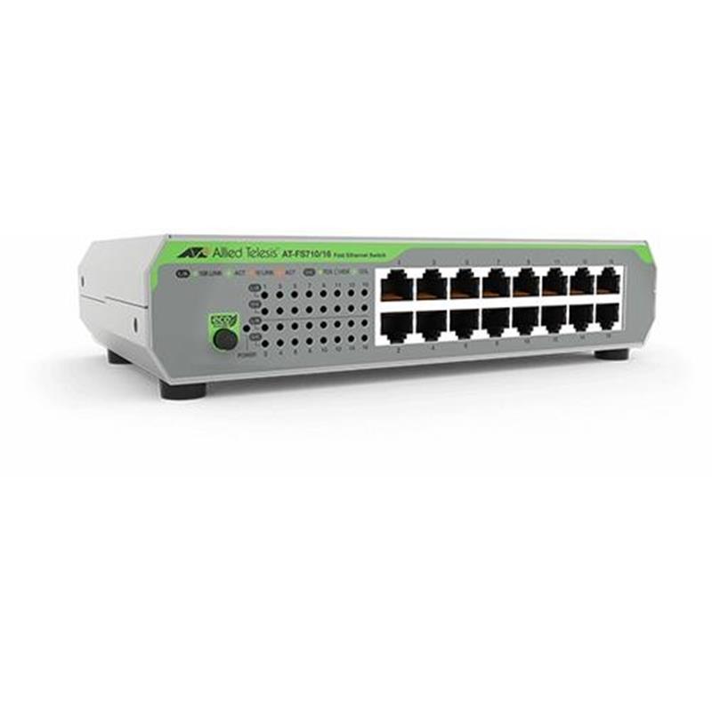 Allied Telesis AT-FS710/16-50 Unmanaged Fast Ethernet (10/100) 1U Groen, Grijs