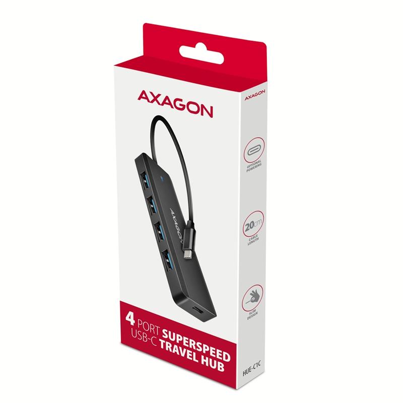 Axagon HUE-C1C interface hub USB 3.2 Gen 1 (3.1 Gen 1) Type-C 5000 Mbit/s Zwart