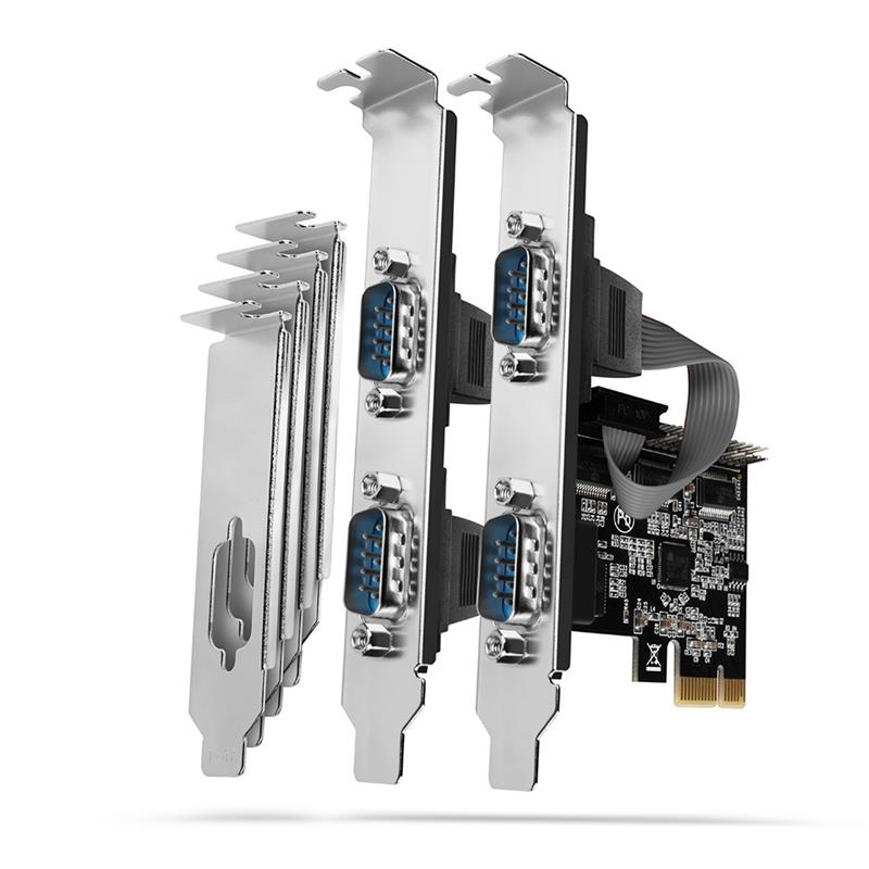 Axagon PCEA-PSN PCIe-Adapter mit 4x Seriell-Ports - ASIX AX99100 Chipsatz interfacekaart/-adapter Intern RS-232