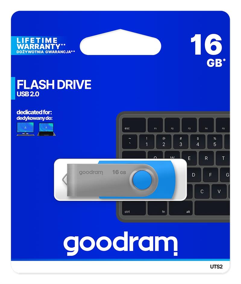 Goodram UTS2 USB flash drive 16 GB USB Type-A 2.0 Blauw, Zilver