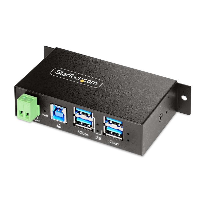 StarTech.com 4-Port Managed USB Hub met 4x USB-A, Heavy Duty met Industriële Stalen Behuizing, ESD & Overspanningsbeveiliging, Wand/Bureau/Din-Rail Mo