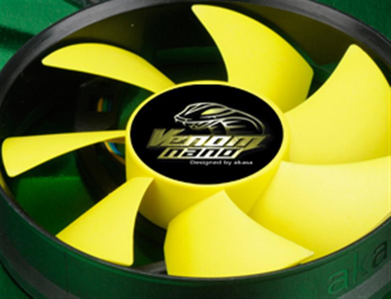 Akasa Venom nano multi platform 3 direct contact hp cooler with viper yellow 100mm pwm fan