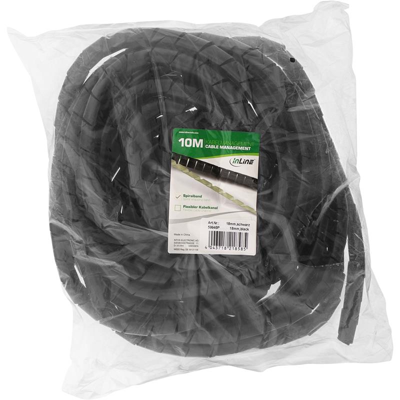 InLine spiraalband 10m zwart 18mm
