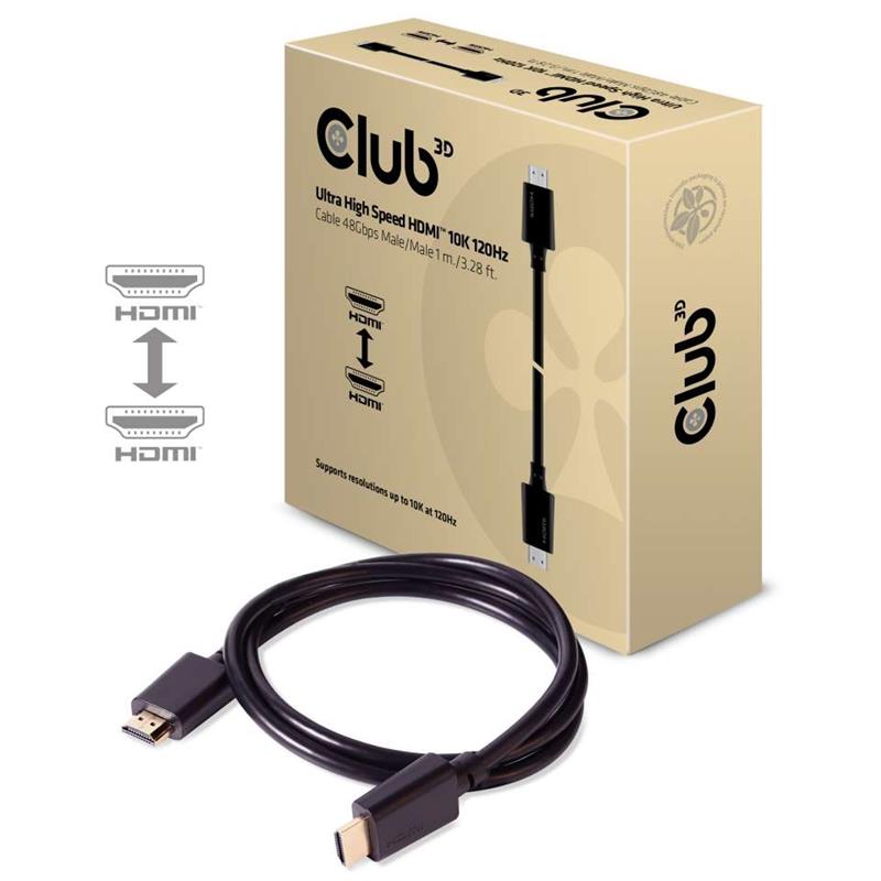 CLUB3D Ultra High Speed HDMI 2.1 Kabel 10K 120Hz, 48Gbps Male/Male 1 meter