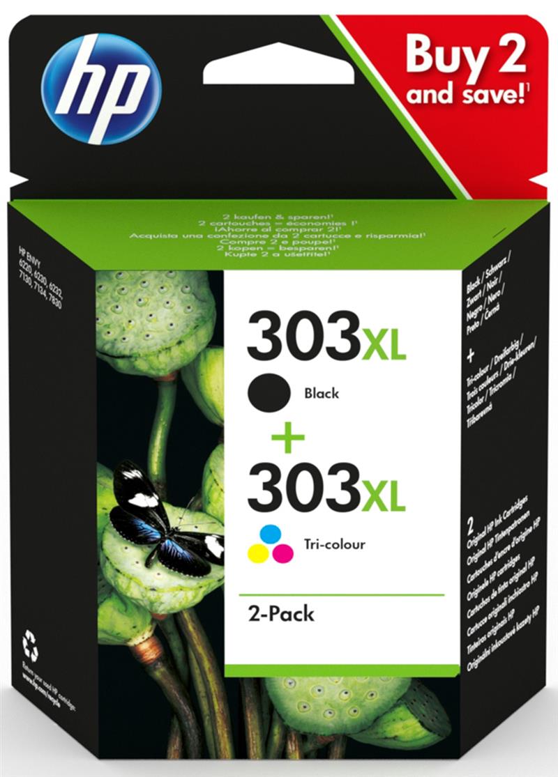 HP 303XL Origineel Zwart, Cyaan, Magenta, Geel Multipack 2 stuk(s)