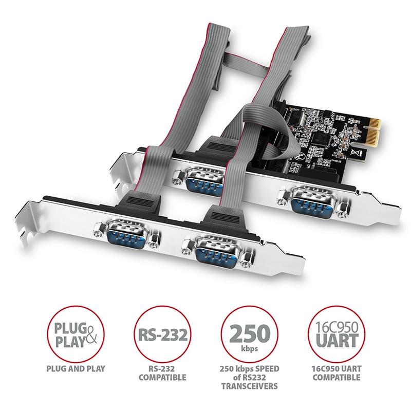 Axagon PCEA-PSN PCIe-Adapter mit 4x Seriell-Ports - ASIX AX99100 Chipsatz interfacekaart/-adapter Intern RS-232