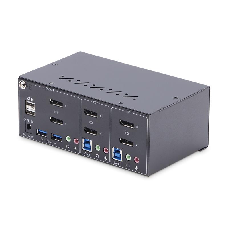 StarTech.com 2-Port Dual-Monitor DisplayPort KVM Switch, 4K 60Hz, 2x USB 5Gbps Hub Ports, 2x USB 2.0 HID Ports, Hotkey en Drukknop Schakelaar, TAA Com