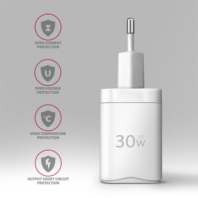 Axagon ACU-PD30W wall charger 1x QC3.0/AFC/FCP/PD type-C 30W white Mobiele telefoon, Smartphone, Smartwatch, Tablet, Universeel Wit AC Snel opladen Bi