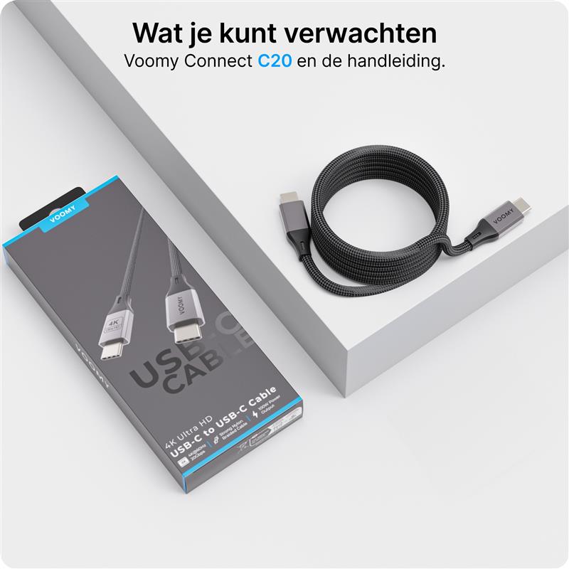 Voomy Connect C20 - 100W USB C kabel - 20 Gbps - 4K Ultra HD - 2 Meter