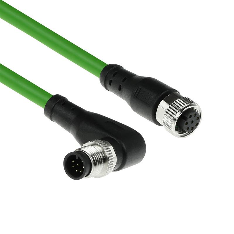 ACT Industrial 5,00 meter Sensor kabel M12A 8-polig male right angled naar M12A female, Ultraflex TPE kabel, afgeschermd