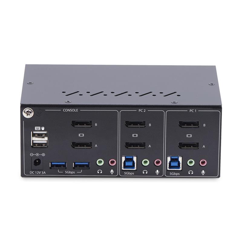 StarTech.com 2-Port Dual-Monitor DisplayPort KVM Switch, 4K 60Hz, 2x USB 5Gbps Hub Ports, 2x USB 2.0 HID Ports, Hotkey en Drukknop Schakelaar, TAA Com