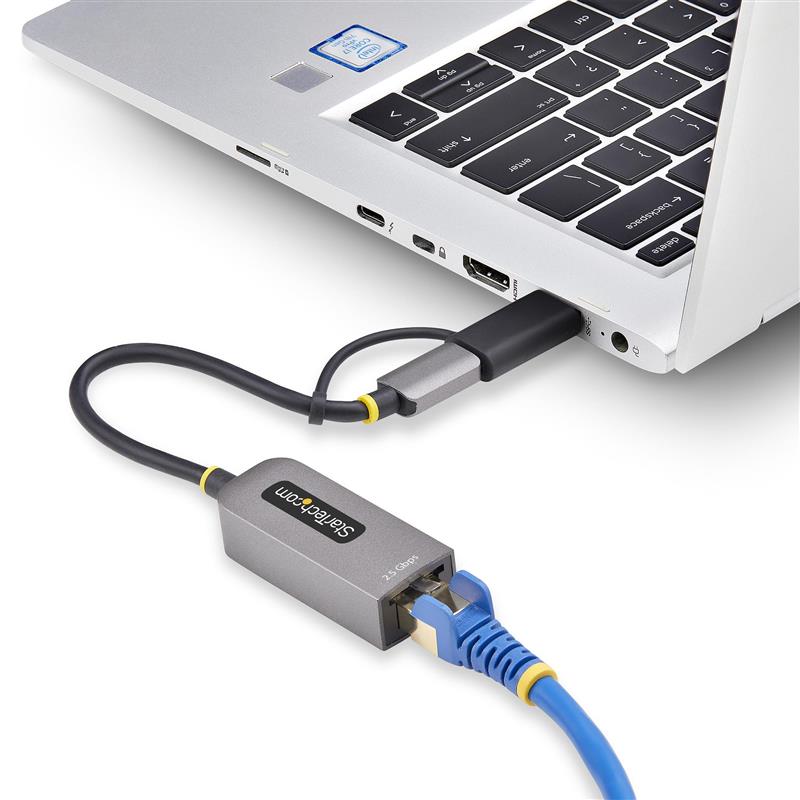 StarTech.com 2.5GbE USB-C naar Ethernet Adapter met USB-A Converter, NBASE-T NIC, USB 3.0 Type-C 2.5/1G Multi Speed Netwerk, Thunderbolt Compatibel, W