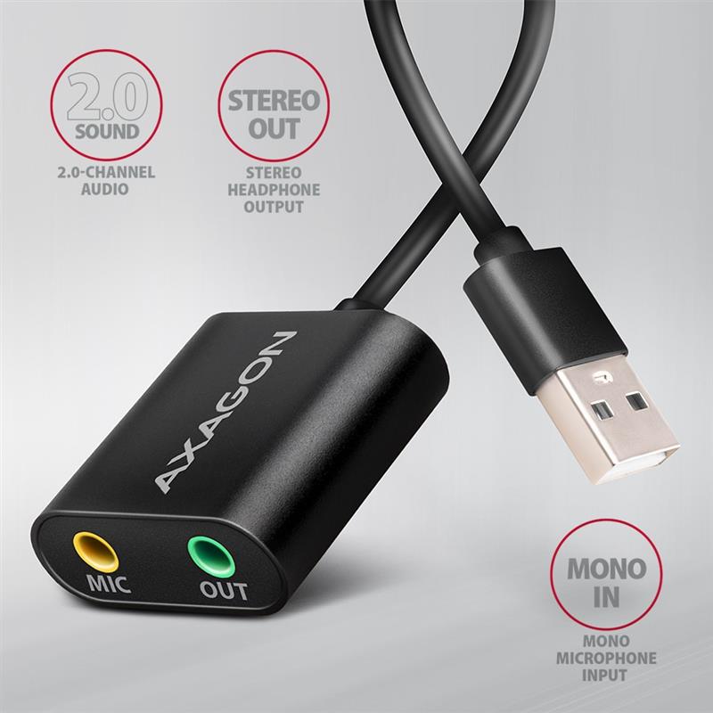 Axagon ADA-12 USB 2.0 Stereo Audio Mini-Adapter 15 cm Kabellänge - Kabel - Audio/Multimedia 2.0 kanalen