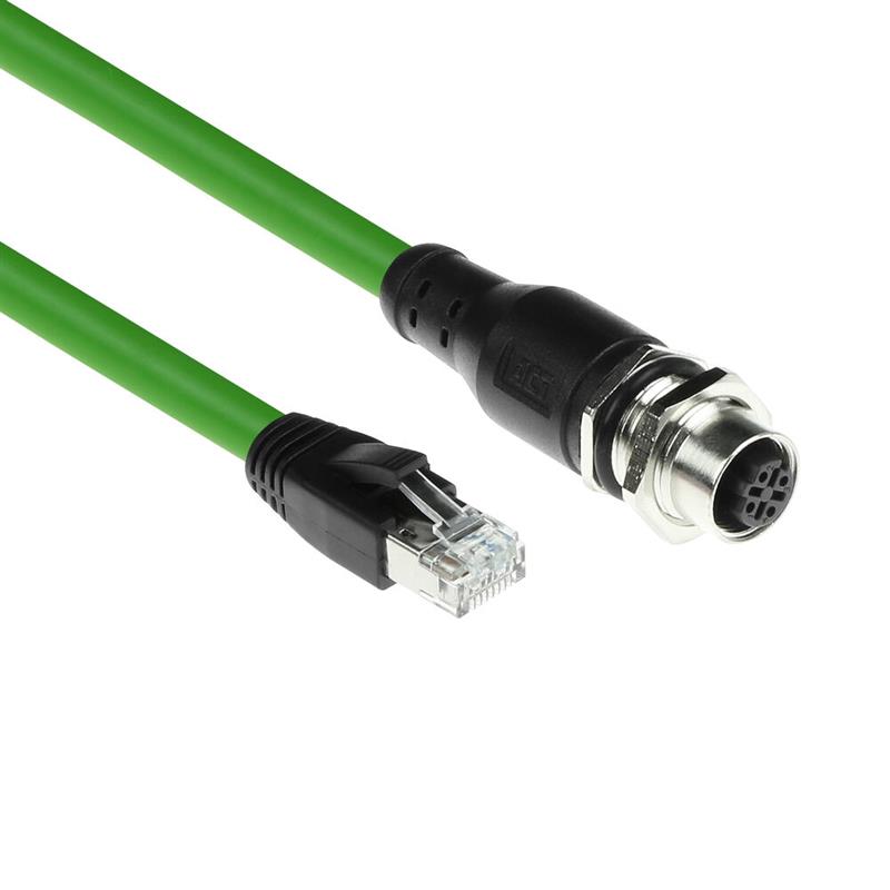 ACT Industrial 1,50 meter Sensor kabel M12D 4-polig female chassis naar RJ45 male, Superflex Xtreme TPE kabel, afgeschermd