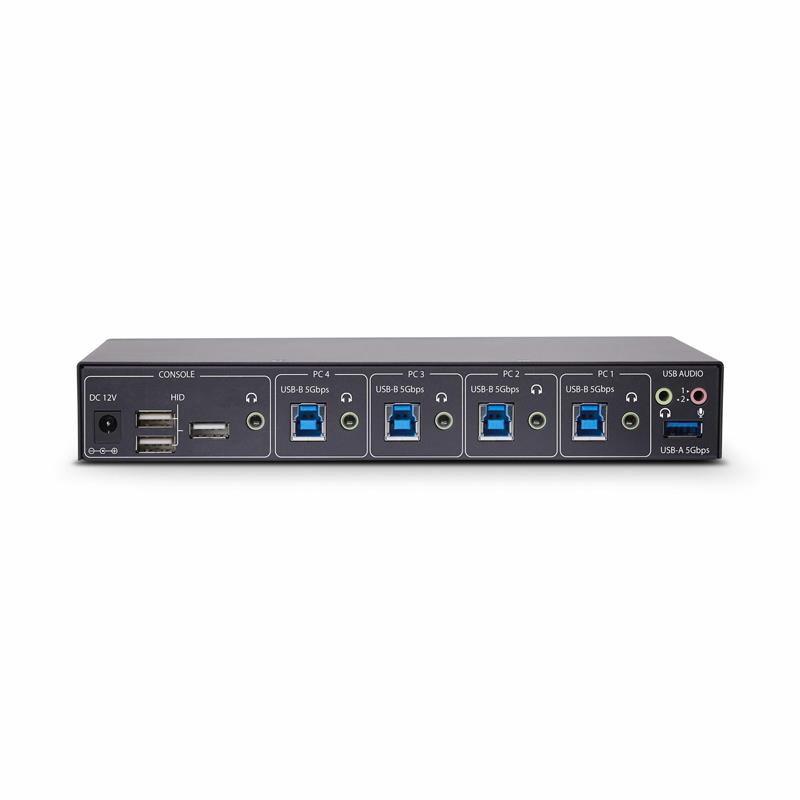 StarTech.com 4-Port KM Switch met Mouse Roaming, USB Switch voor Toetsenbord/Muis, 3.5mm/USB Audio, Randapparatuur delen voor 4 Computers, TAA Complia