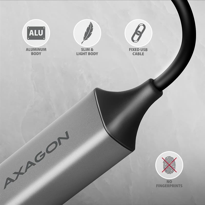 Axagon ADE-TXCA Gigabit Ethernet Adapter USB-C+ USB-A - titangrau - Adapter - Digital/Daten 1000 Mbit/s