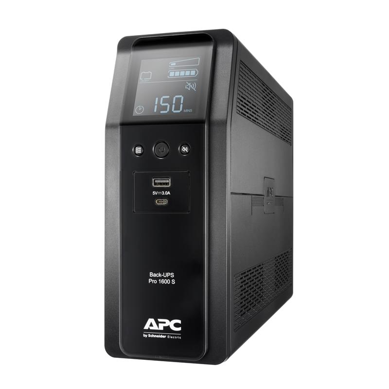 APC Back-UPS PRO BR1600SI - Noodstroomvoeding, 8x C13 uitgang, 2x USB charger (type A & C), 1600VA, USB dataport