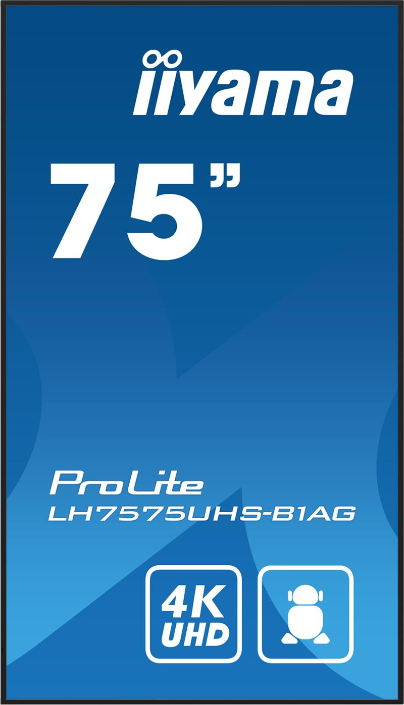 iiyama ProLite Digitale signage flatscreen 190,5 cm (75"") LCD Wifi 500 cd/m² 4K Ultra HD Zwart Type processor Android 11 24/7