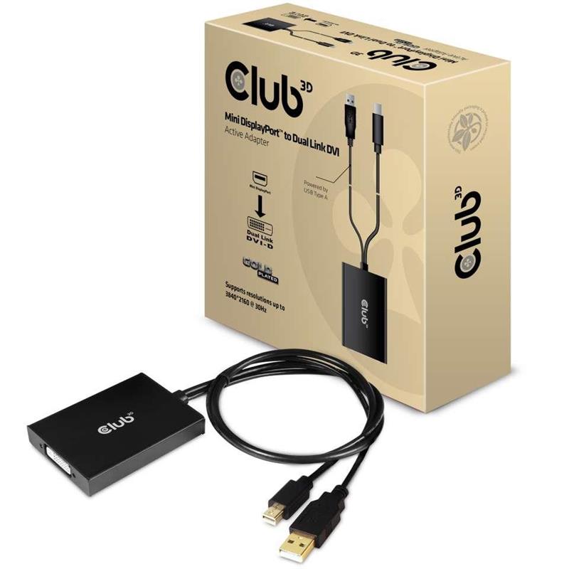 CLUB3D cac-1130 MiniDP/USB-A DVI-D Zwart