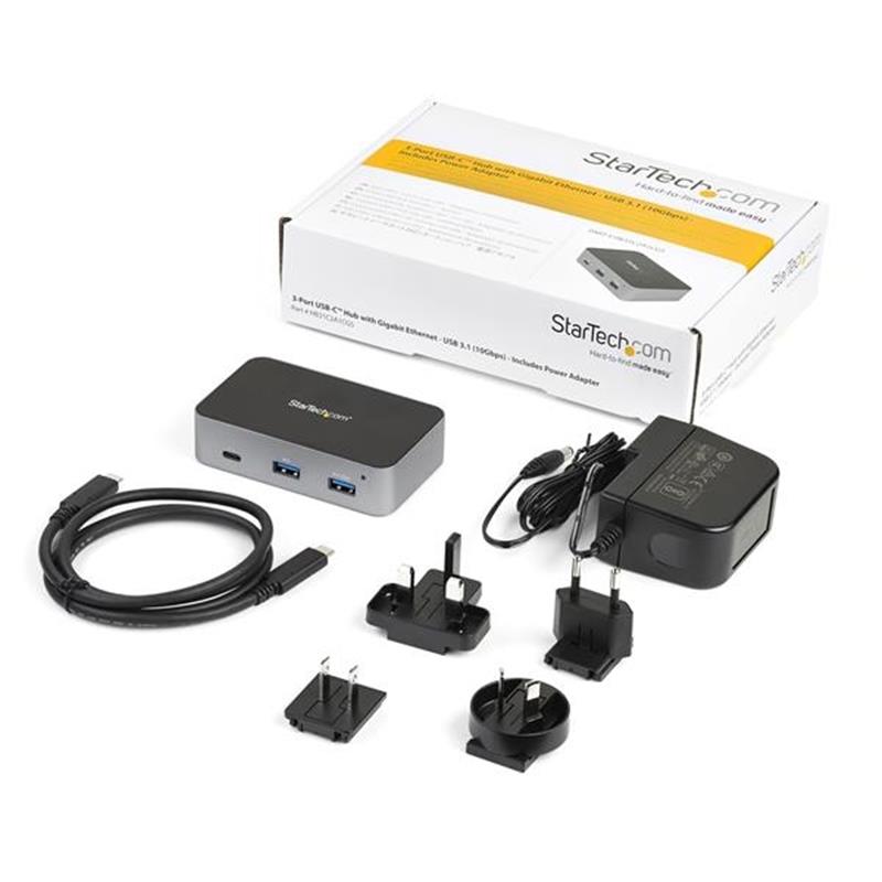 StarTech.com 3-poorts USB-C hub met LAN-poort 10 Gbps 2x USB-A en 1x USB-C zelfgevoed