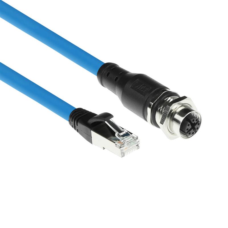 ACT Industrial 1,50 meter Sensor kabel M12X 8-polig female chassis naar RJ45, Superflex SF/UTP TPE kabel, afgeschermd