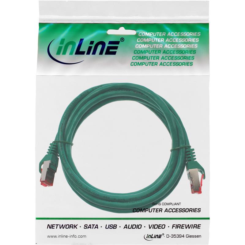 InLine Patch Cable S FTP PiMF Cat 6 250MHz copper halogen free green 0 5m