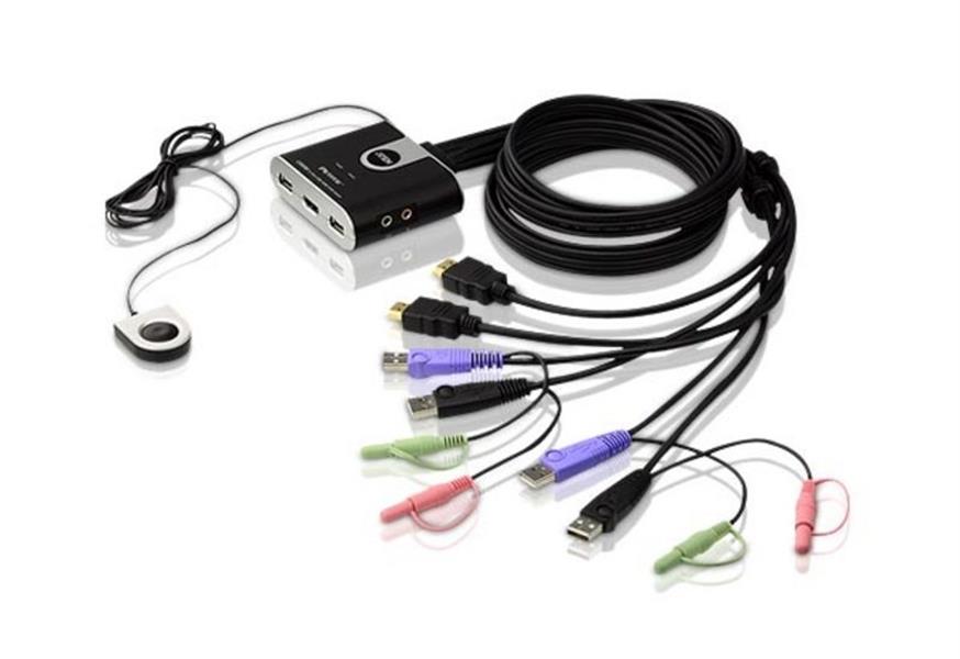 Aten 2-poorts USB HDMI-/audiokabel KVM-switch met externe poortselectieschakelaar