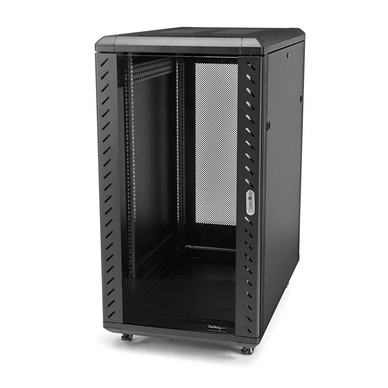 StarTech.com 18U 19"" Server Rack Cabinet, 4 Post, Verstelbare Diepte (15 tot 81cm), Mobiel & Vergrendelbaar Knock Down IT Netwerk Rack op Wielen met 