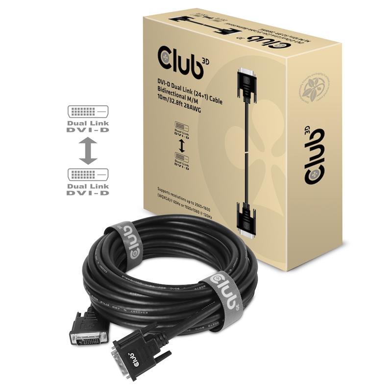 CLUB3D DVI-D DUAL LINK (24+1) CABLE BI DIRECTIONAL M/M 3m 9.8 ft 28AWG Zwart