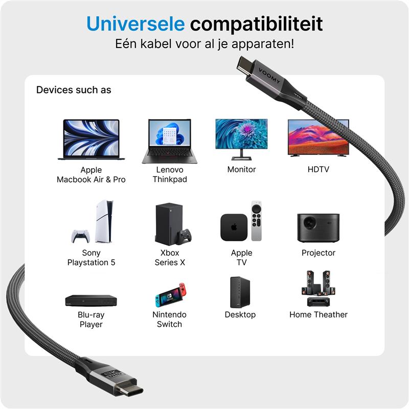 Voomy Connect C40 - 240W USB C kabel - 20 Gbps - 8K Ultra HD - 1.8 Meter