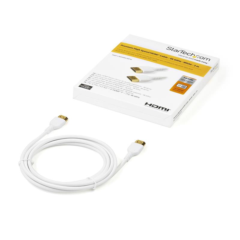 StarTech.com 2 m Premium Gecertificeerde HDMI 2.0 Kabel met Ethernet, Duurzame High Speed UHD 4K 60Hz HDR, Robuuste M/M Kabel met Aramidevezel, TPE, U