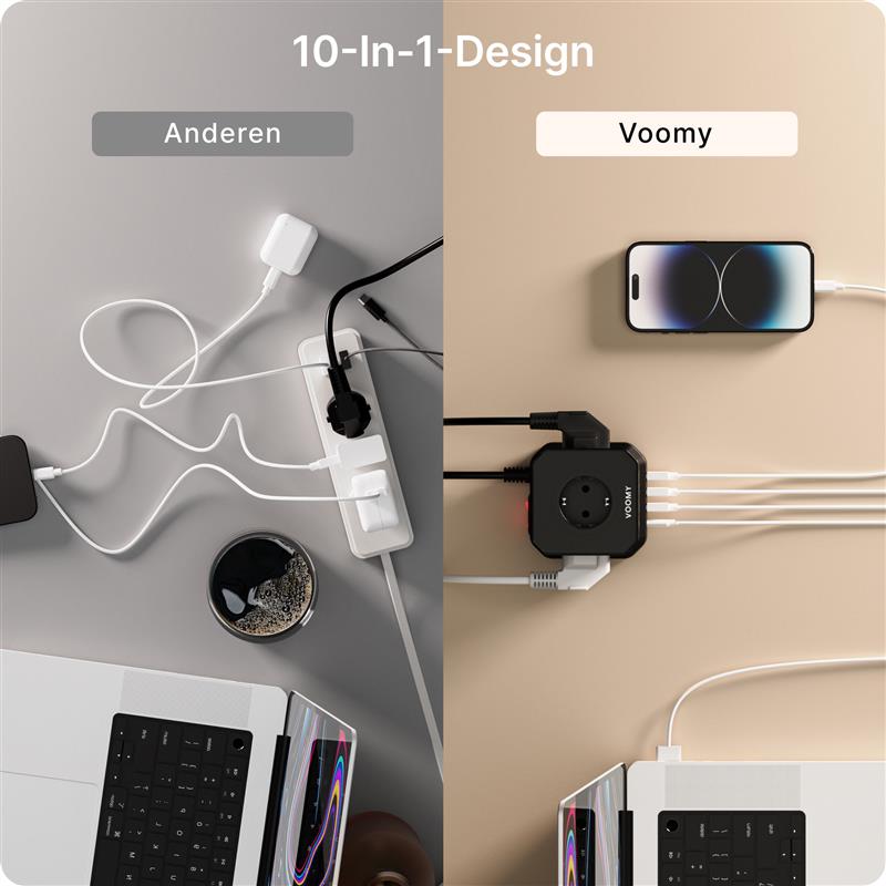 Voomy Power S65 - 65W Stekkerdoos 3 USB-C & 2 USB-A 4000W Wit