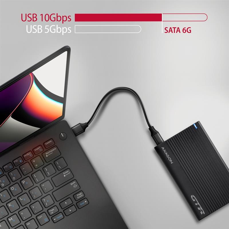 Axagon EE25-GTR USB-C 3.2 Gen 2 - SATA 6G 2.5\"" externes Festplattengehäuse geriffelt HDD-/SSD-behuizing Zwart 2.5""