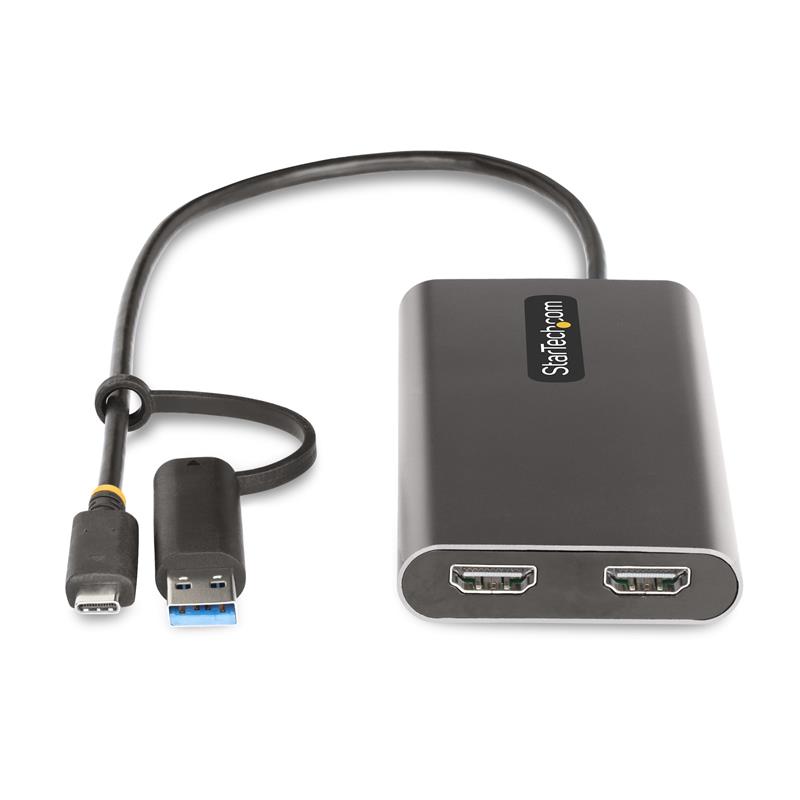 StarTech.com USB-C naar Dual-HDMI Adapter, USB-C of A naar 2x HDMI, 4K 60Hz, 100W Power Delivery Pass-Through, 30cm Ingebouwde Kabel, USB naar HDMI Mu